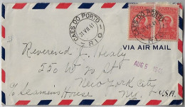 Brazil 1941 Airmail Cover From Rio De Janeiro Agency Caes Do Porto To New York USA 2 Stamp Augusto Severo 5,000 Réis - Lettres & Documents