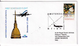 1990 - OLANDA - NEDERLAND - KLM PRIMO VOLO INAUGURALE AMSTERDAM-TORINO - FDC - Marcophilie