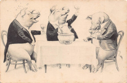 L482 Greetings 1912 Pigs Anthropomorphic Punch Drinking Vintage Postcard - Sonstige & Ohne Zuordnung