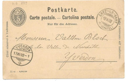 428 - 23 - Entier Postal Avec Superbes Cachets à Date Chez-Le-Bart Et Yverdon 1902 - Ganzsachen