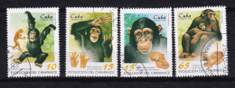 Timbre(s) Oblitéré(s) Cuba Année 1998 N° 3713/3714/3715/3716  Thème Animaux Singes Chimpanzés  Réf 9469 - Oblitérés
