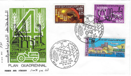 ALGER 1970 FDC PLAN QUADRIENNAL CULTURE TRACTEUR INDUSTIE USINE - Algérie (1962-...)