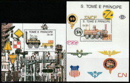 Sao Tome Et Principe - 2 BLOCS N°86/7 ** (1990) Locomotives - Sao Tome Et Principe