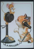 ► CHAT  Humanisé Avec Téléphone Et Petite Souris    CPM Illustrateur - Cats