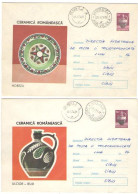 ROMANIAN CERAMICS, HOREZU. IEUD,  2 COVERS STATIONERY, C-od 1230-33/73, 1973, ROMANIA - Entiers Postaux