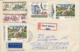 1970 CHECOSLOVAQUIA , STARÉ SPLAVY , SOBRE CERTIFICADO A STOCKHOLM , CORREO AÉREO , JOSEF LADA - Lettres & Documents