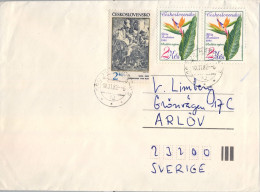 1982 CHECOSLOVAQUIA , BRECLAV , SOBRE CIRCULADO A  ARLÖV , WILD FLOWERS - Lettres & Documents