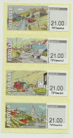 Faroe Islands 2023 Automata - 4 Franching Labels Showing Towns On Suðuroy Island: Froðba, Tvøroyri, Trongisvágur And Hov - Féroé (Iles)