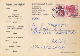 1969 CHECOSLOVAQUIA , PLZEN  , T.P. CIRCULADA  A BASEL , UNIVERSITA KARLOVA - Lettres & Documents