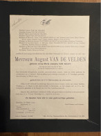 Mevr August Van De Velden Geb Anna Van Aelst *1898 Antwerpen +1944 St Camillusgesticht Berchem Essen Kenis Holemans Waut - Avvisi Di Necrologio