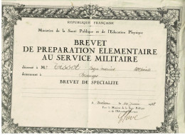 Brevet Préparation élémentaire Au Service Militaire, Diplome Décerné En 1938 Avec 869 Points, 24.5 X 31 Cm, Plié Centre - Documenten