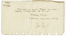 Morceau De Cahier "COAH, 5e Batterie" Autorisation De Sortie à Redessan, 16 Juin 1940, Signature Lieutenant Commandant - Documenten