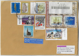 Croatia 2020s Registered Priority Cover Sent From Labin To Balneário Gaivota Brazil 7 Stamp + Commemorative Block - Croatie