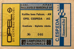 Pallavolo Maschile Biglietto Opel Cespeda Agrigento Kutiba Falconara Ancona Campionato Serie A1 1987 1988 - Tickets - Vouchers