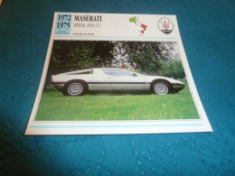 Voitures De Sport - Maserati Merak 2000 Gt - Moteur 6 Cylindres En V à 4 Act, Central Arrière - Italie - Fiche Techniq- - Altri & Non Classificati