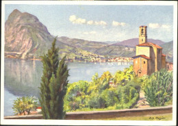Castagnola-Cassarate Kirche Kuenstlerkarte Fritz Meijer Ungelaufen Ca. 1920 - Autres & Non Classés