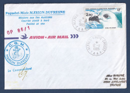 TAAF - Lettre - YT N° 110 - Marion Dufresne - Paquebot - Missions Aux Iles Australes - OP 86/1 - Signé - 1985 - Lettres & Documents