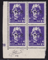 1944 RSI N. 486 10 Lire Violetto MNH/** QUARTINA NUMERO DI TAVOLA Firmata Oliva - Autres & Non Classés
