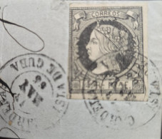 O) 1865 Circa, CUBA, QUEEN ISABELLA II. ISLA DE CUBA CANCELLATION, FRAGMENT, XF - Other & Unclassified