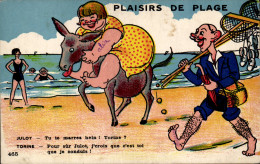 CPA Fantaisie Illustrateur Humour Plaisirs De La Plage Julot Torine Ane Donkey Mule - Humour