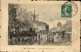 CPA Vieux Paris La Place Saint Michel - Squares