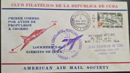 O) 1955 CUBA, FIRST MAIL BY JET-PROPELLED AIRCRAFT,,  INTERNATIONAL PHILATELIC EXHIBITION, CONVAIR JET FIGHTER, OVERPRIN - Other & Unclassified