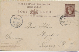 Double - Post Card Gibraltar To Leipzig 1894 - Gibraltar