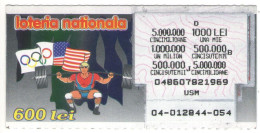 OLYMPICS LOTTERY TICKET, WEIGHTLIFTING, No 04-012844-054,  ROMANIA - Lottery Tickets