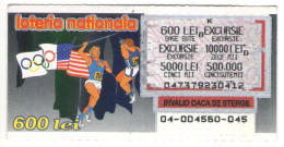 OLYMPICS LOTTERY TICKET, SPEAR THROWING, No 04-004560-045,  ROMANIA - Lottery Tickets
