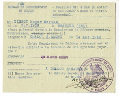 Commision De Réforme, Subdivision - Chalon S Saone - 1952 - Apte Au Service Auxiliare, Bureau De Recrutement De DIJON - Documenten