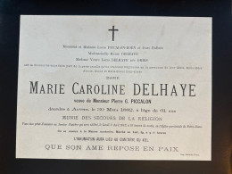 Dame Marie Caroline Delhaye Veuve Piccalon Pierre *1821+1882 Anvers Kiel Bien Dries - Avvisi Di Necrologio