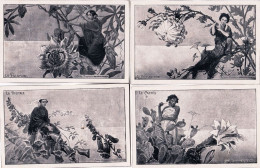 Llustrateur -la Digitale - Le Cactus - La Passiflore -le Chrysantheme- 4 Cartes Postales Du "Journal Des Voyages" - Other & Unclassified