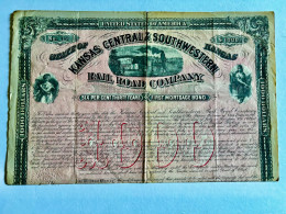 KANSAS  CENTRAL  & SOUTHWESTERN.  RAIL  ROAD  COMPANY --------   Bond  De  1.000 $ - Railway & Tramway