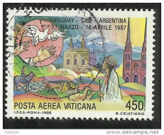 CITTÀ DEL VATICANO VATICAN CITY1988 POSTA AEREA VIAGGI DEL PAPA GIOVANNI PAOLO II URUGUAY CILE ARGENTINA LIRE 450 USATO - Luftpost