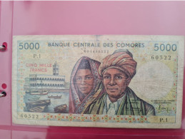 Billets Comores/ 1 Billet En Etat Mauvais 5000 Françs - Comoros