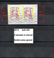 Variété Adhésif De 2013 Oblitéré Y&T N° Adh 851 Avec 2 Bandes à Cheval & Timbre Plus Grand Sur Fragment - Used Stamps