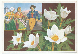 CPSM 10.2 X 14.6 Fantaisie FLEURS DES ALPES Anémone  Savoyardes (de Tarentaise Avec Sa "Frontière") Et Savoyard - Blumen
