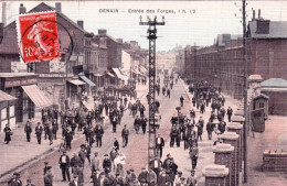59 - DENAIN - Entrée Des Forges - Carte Toilée  - Rare - Denain