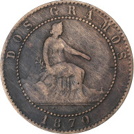 Espagne, Provisional Government, 2 Centimos, 1870, Madrid, Cuivre, TB+, KM:661 - Eerste Muntslagen