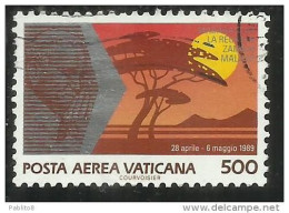 CITTÀ DEL VATICANO VATICAN VATIKAN CITY 1990 POSTA AEREA VIAGGI DEL PAPA GIOVANNI PAOLO II POPE'S TRAVELS LIRE 500 USATO - Luftpost