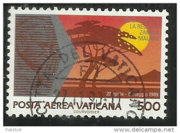 CITTÀ DEL VATICANO VATICAN VATIKAN CITY 1990 POSTA AEREA VIAGGI DEL PAPA GIOVANNI PAOLO II POPE'S TRAVELS LIRE 500 USATO - Luftpost