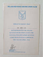 1980 Singapore Inland Revenue Recreation Club Certificate Of Participation - Collections