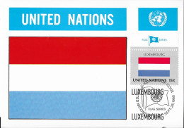 LUXEMBOURG - CARTE MAXIMUM 1ER JOUR DRAPEAU DU PAYS AVEC VIGNETTE FLAG SERIES ONU 1980, VOIR LE SCANNER - Altri & Non Classificati