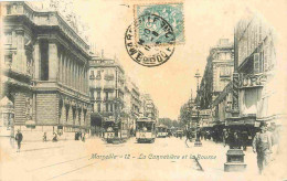 13 - Marseille - La Cannebière Et La Bourse - Animée - Tramway - Précurseur - CPA - Oblitération Ronde De 1903 - Voir Sc - Canebière, Stadtzentrum