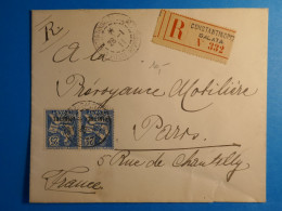 EA11 LEVANT   LETTRE RECO   RR  1911 . A PARIS FRANCE    + PAIRE DE 25C SURCHARGE+VU BEHR. + DISPERSION COLLECTION  + - Brieven En Documenten