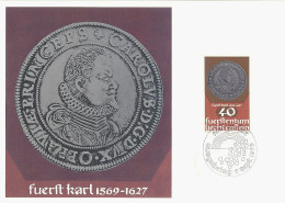 LIECHTENSTEIN. MAXICARD FIRST DAY. COIN PRINCE CHARLES DE LIECHTENSTEIN. 1978 - Maximumkarten (MC)