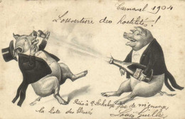 Illustrateur Cochons Sablant Le Champagne  Pionnière   RV - Varkens