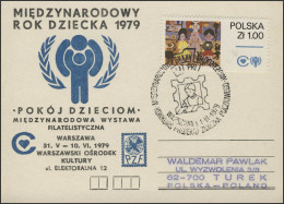 Polen: Postkarte Ausstellung IYC-Logo, EF Kinderzeichnung SSt Warschau 1.6.1979 - Andere & Zonder Classificatie