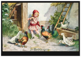 Künstler-AK In Bedrängnis - Hühner Und Enten Wollen Fressen, Beschriftet 1918 - Sonstige & Ohne Zuordnung