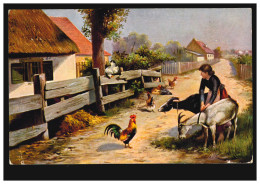 Künstler-AK Dorfstraße Mit Geflügel Hühner Ziegen, FRANKFURT / MAIN 1907 - Sonstige & Ohne Zuordnung
